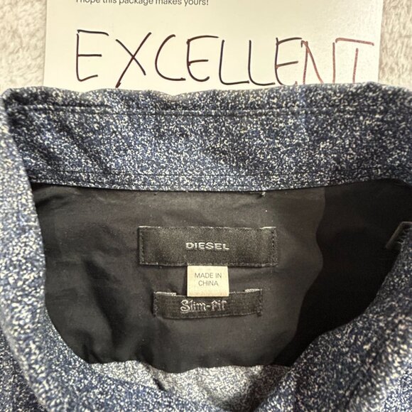 Diesel Slim-Fit Mens Long-Sleeve Button-Up Shirt Navy/White Print Casual - Picture 3 of 8